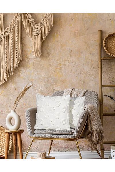 Erba kreasyon Husă de pernă decorativă cu model Punch 100% bumbac brodat alb