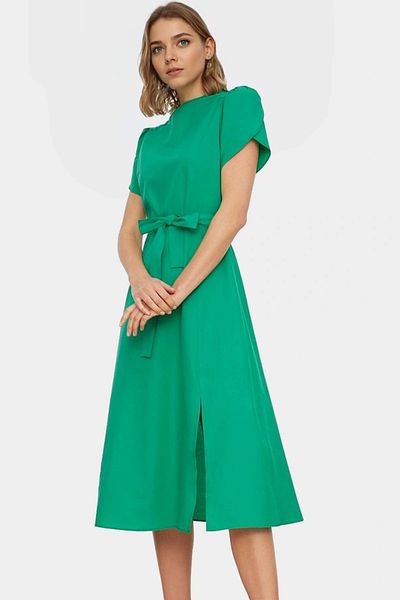 PayBuy Midi a Line Cotton Dress with Waist Belt Summer Stylish Comfortable Cut Zarifane Design