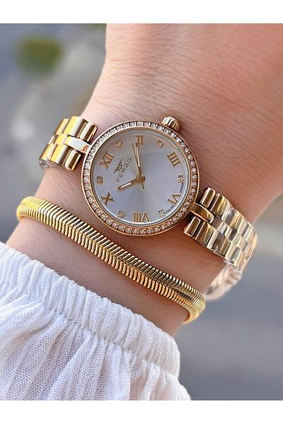 FERRO Small Case Vintage Model Steel Cord Ion Plated Case Women's Wristwatch+Bracelet B.Frv256.A01
