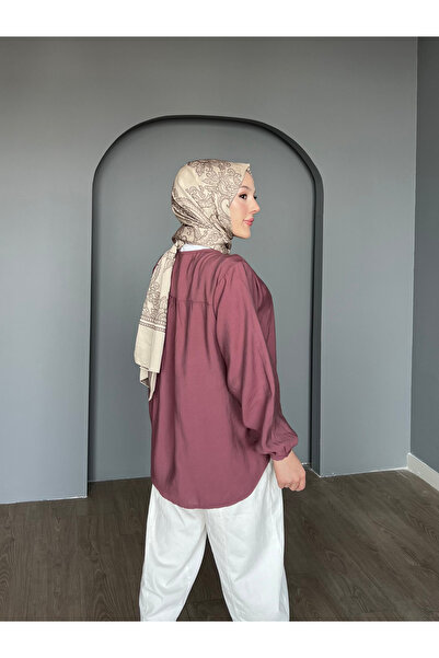 ensade Modal Fabric V-Neck Buttoned Hijab Women's Shirt