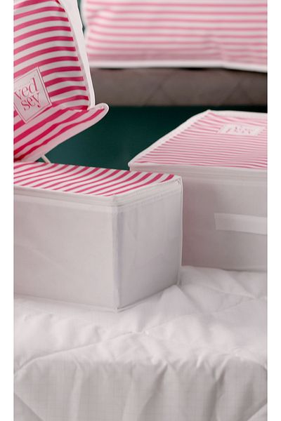 Vedsey Home Organizer Set of 5 Medium Size 50X25X20Cm Base & under Sofa Bed, Clothes Organizer Storage Pink Striped
