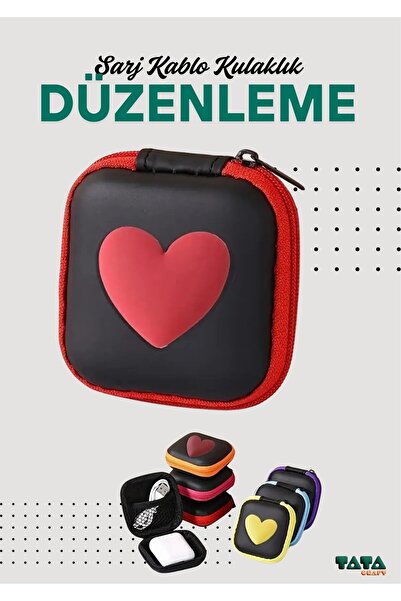 TATA CRAFT Kalpli Çanta Aksesuarı Kablo Kulaklık Koruma Kılıfı Kırmızı Sevgil...