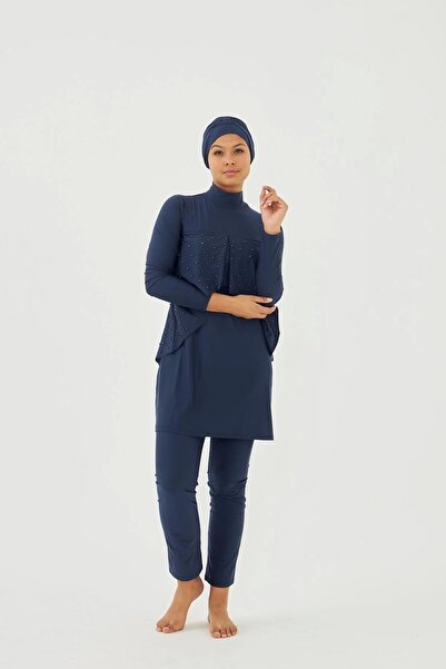 Armes Starinci Full Covered Long Sleeve Lycra Dark Blue Pearl Embroidered