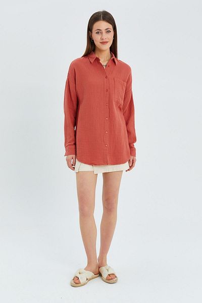 Mixray 3833 Women's Oversize Tile Muslin Shirt - Pocketed