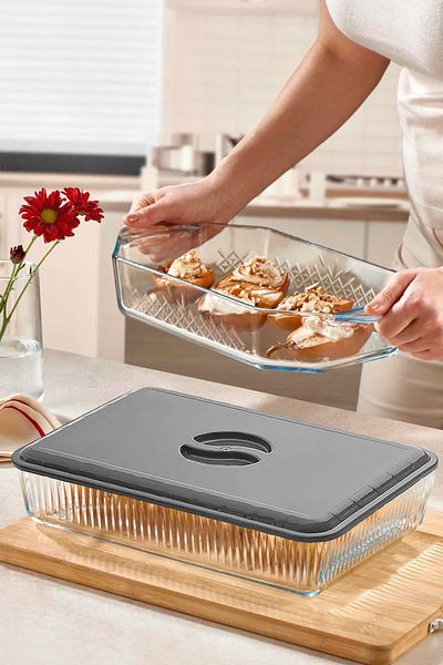 omilife Gray Color Rectangular Pyrex Lid Durable Plastic Food Storage Transport Cover
