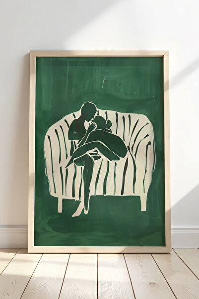 HİGUERA Επιτραπέζιο ζωγραφικής με φυσικό ξύλινο πλαίσιο με πράσινο φόντο