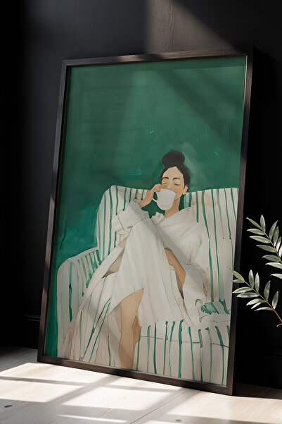 HİGUERA Ζωγραφική τοίχου με φυσικό ξύλινο πλαίσιο σε ζεστό καφέ σμαραγδένιο π...