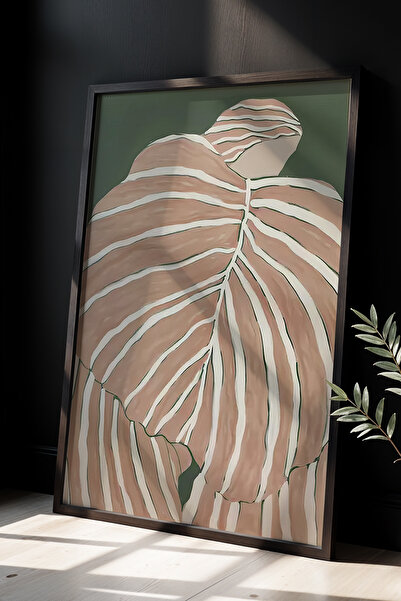 HİGUERA Abstract Leaf Pattern Stylish Natural Wood Framed Wall Painting