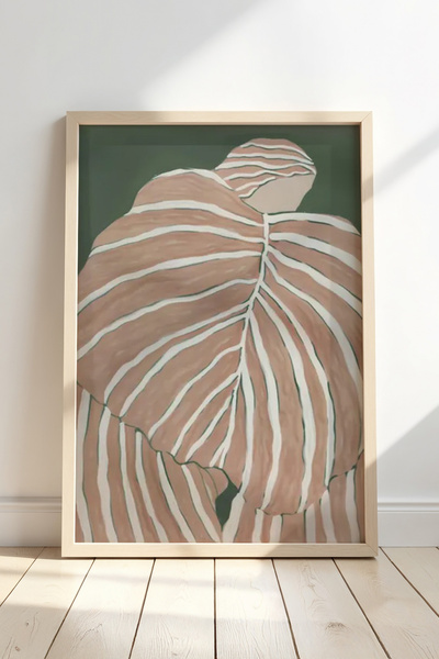 HİGUERA Abstract Leaf Pattern Stylish Natural Wood Framed Wall Painting