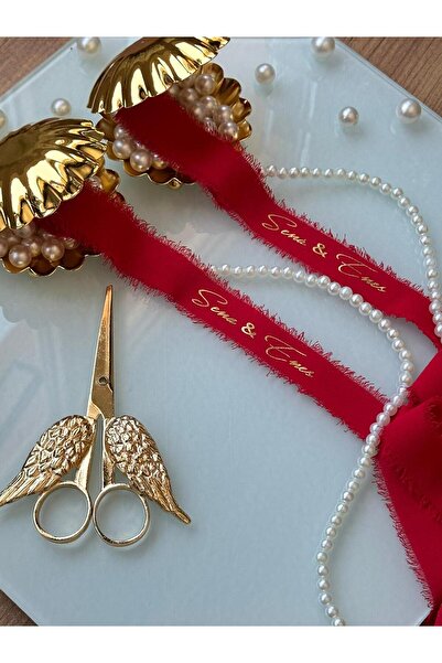 Atatuğ Hediyelik Kişiye Özel İsimli Nişan & Söz Kurdelesi Dökülen İncili