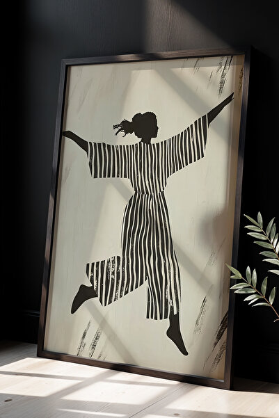 HİGUERA Επιτοίχια ζωγραφική Minimal Linear Dancer με φυσικό ξύλινο πλαίσιο