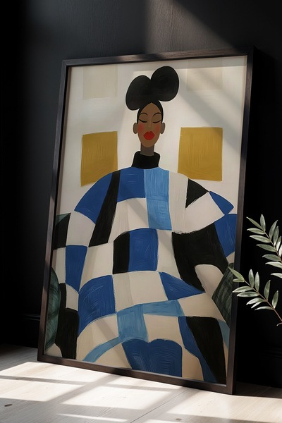 HİGUERA Επιτραπέζιο ζωγραφική με φυσικό ξύλινο πλαίσιο με μινιμαλιστική γυναι...