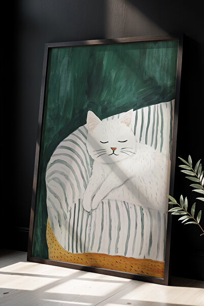 HİGUERA White Cat Peace of Mind Μνήμη Μαλακή και κομψή διακόσμηση Πίνακας τοί...