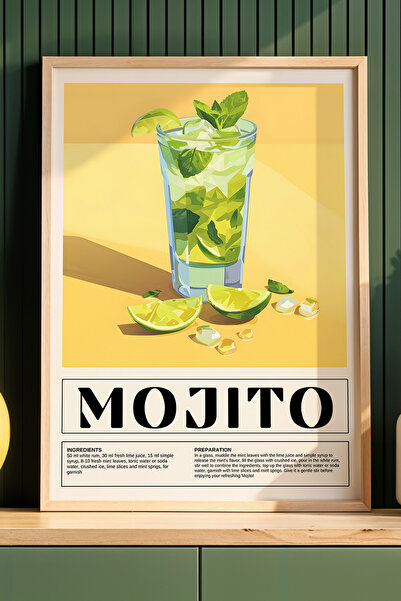 HİGUERA Τραπέζι Mojito Cocktail με Φυσικό Ξύλινο Πλαίσιο για Κουζίνα