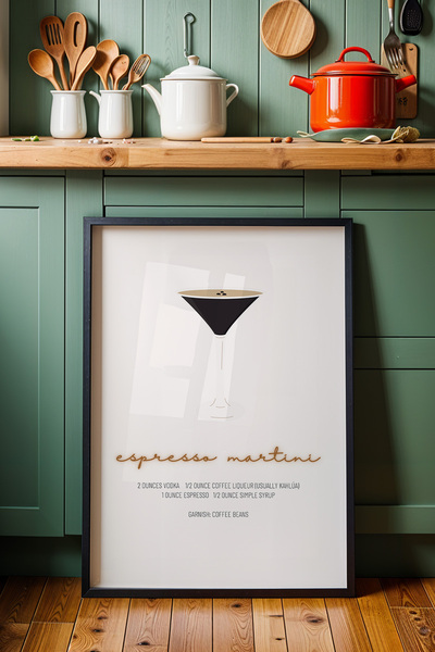 HİGUERA Εσπρέσο Martini BAR Ζωγραφική τοίχου κουζίνας με φυσικό ξύλινο πλαίσιο