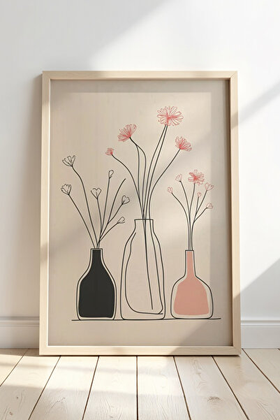 HİGUERA Linear Vase Flower - Ελάχιστη διακόσμηση τοίχου Πίνακας με φυσικό ξύλ...