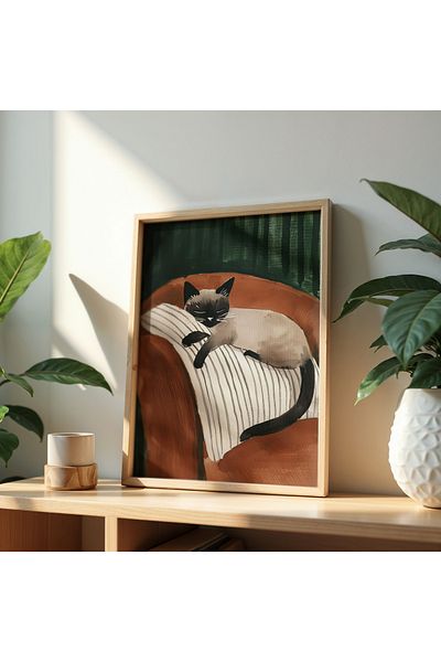 Artiera Pictură de pisică de perete cu imprimeu Van Cat cu cadru din lemn