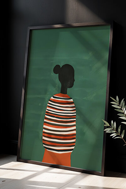 HİGUERA Μινιμαλιστικό Γυναικείο Πράσινο Τόνδα Πίνακας Τοίχου με Φυσικό Ξύλινο...