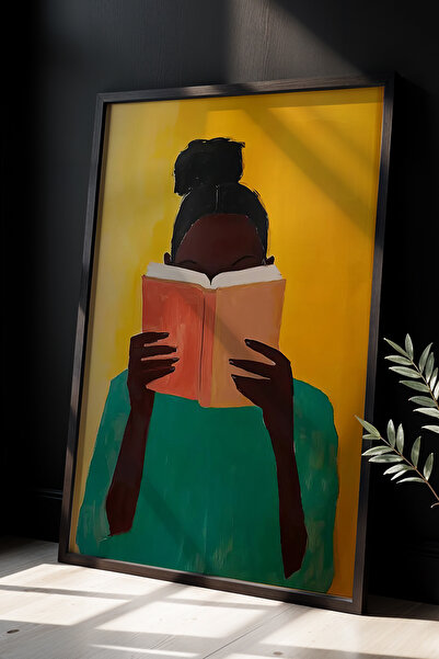 HİGUERA Γυναίκα που διαβάζει Βιβλίο Φιγούρα σε κίτρινο τόνο Πίνακας με φυσικό...