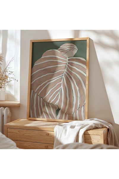 HİGUERA Abstract Leaf Pattern Stylish Natural Wood Framed Wall Painting