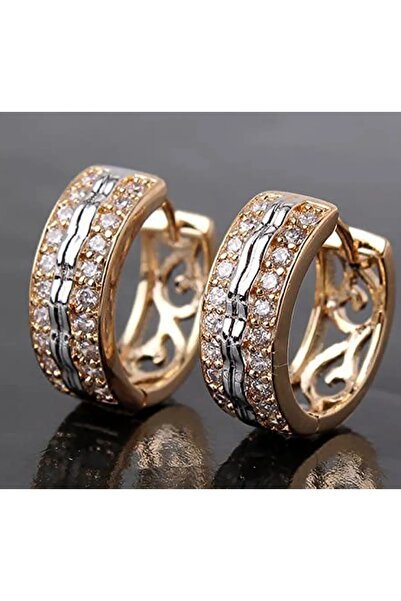 reyselstyle Altın Kaplama Zirkon Taşlı Lüks Halka Küpe