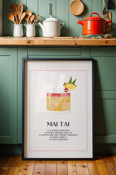 HİGUERA Mai Tai Cocktail BAR Ζωγραφική τοίχου κουζίνας με φυσικό ξύλινο πλαίσιο