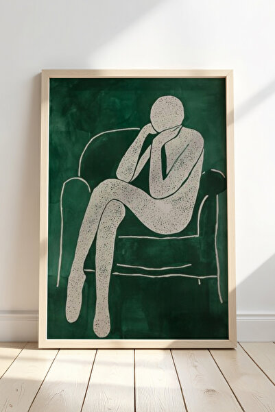 HİGUERA Αφηρημένη ζωγραφική τοίχου με φυσικό ξύλινο πλαίσιο με σμαραγδένιο πρ...