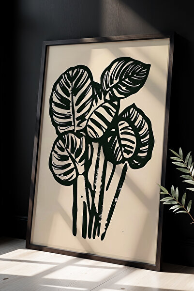 HİGUERA Ζωγραφική τοίχου με μοτίβο τροπικών φύλλων με φυσικό ξύλινο πλαίσιο