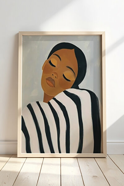 HİGUERA Μαύρο και άσπρο ριγέ γυναικείο πορτρέτο Μοντέρνο και εντυπωσιακό στυλ...