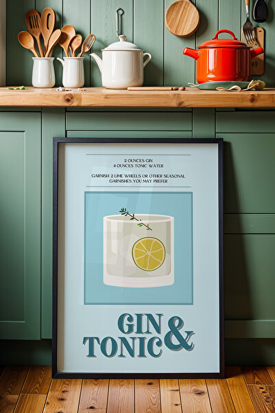 HİGUERA Πολύχρωμο Gin Tonic BAR Ζωγραφική τοίχου κουζίνας με φυσικό ξύλινο πλ...