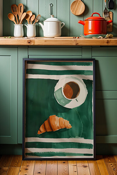 HİGUERA Καφέ και κρουασάν Απλό στυλ KTB Πίνακας τοίχου κουζίνας με φυσικό ξύλ...