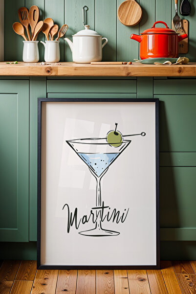 HİGUERA Minimal Martini Illustration BAR Ζωγραφική τοίχου κουζίνας με φυσικό ...