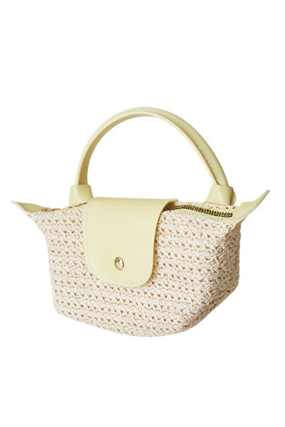MODA حقيبة كتف نسائية من Lia Butter منسوجة من القش باللون الأصفر، حجم صغير، حزام قابل للتعديل، حقيبة كتف، كروس، يد وذراع