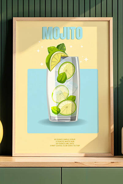 HİGUERA Πολύχρωμο Mojito BAR Ζωγραφική τοίχου κουζίνας με φυσικό ξύλινο πλαίσιο
