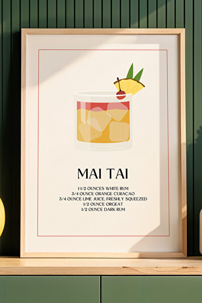 HİGUERA Mai Tai Cocktail BAR Ζωγραφική τοίχου κουζίνας με φυσικό ξύλινο πλαίσιο