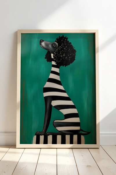 HİGUERA Αφηρημένη πράσινη φιγούρα σκύλου που κάθεται σε τοίχο με φυσικό ξύλιν...