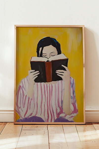 HİGUERA Γυναίκα που διαβάζει Βιβλίο Φιγούρα σε κίτρινο τόνο Πίνακας με φυσικό...