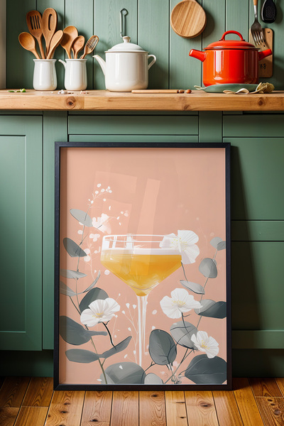 HİGUERA Floral Yellow Cocktail Kitchen Cocktail Bar Εικονογράφηση Πίνακας με ...