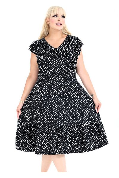 Kheos Polka Dot Patterned Ruffle Detail V-Neck Back Lace-Up Plus Size Dress