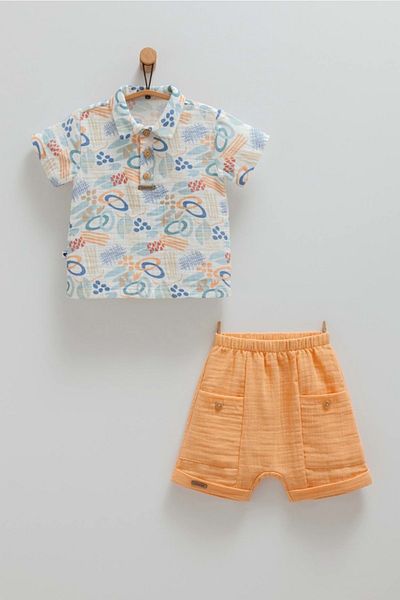 Caramell Colorfully Shirt Shorts Set Orange