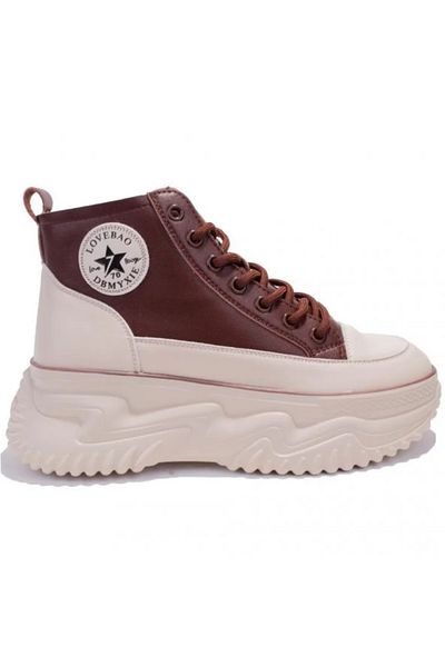 GAMELU 23kz Gınza Beige Δερμάτινο Sneaker - Γυναικεία ψηλά παπούτσια