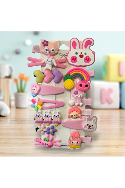 SHEKER HOME 14 Lü Kız Çocuk&Bebek Çıt Çıt Pens Klipsli Toka Seti