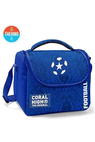Coral High Kids Navy Blue Saks Football Patterned Thermo Lunchbox 22797