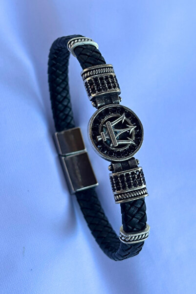 Begondio Genuine Leather Men's Bracelet Made with Spear Zircon Stone Round Ha...