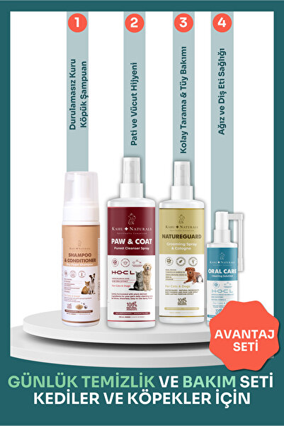 Kahu Naturals Spiritually Connected Vücut Pati Temizliği ve Genel Bakım Günlük Seti Kediler ve Köpekler için, 4’lü