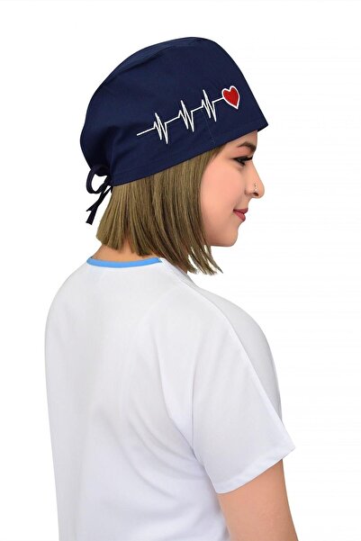 Nur Ortopedi Unisex Lacivert Kalp Ritimli Doktor Hemşire Hastane Cerrahi Bonesi