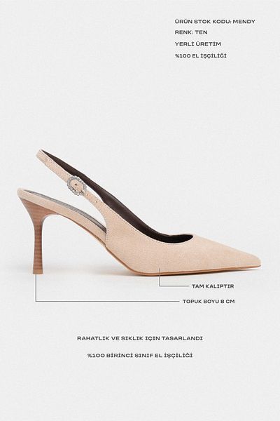 NİŞANTAŞI SHOES Mendy Ten Suede Belt Detail Pointed Toe Women's Heeled Shoes