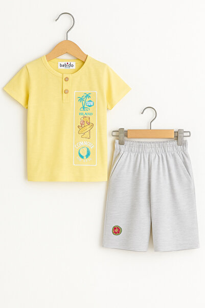 BABİDO Boy's Summer Suit 3/6 Years. Button Printed T-Shirt and Comfortable Sh...