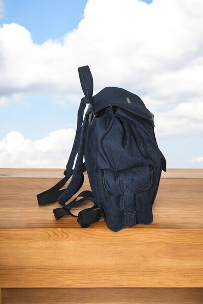 MEBES Denim Kumaş Kadın Erkek Kullanımlı Sırt Omuz Çantası 3cepkotlacivert-siyahgr3okl