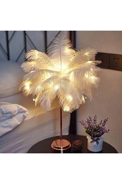 Generic Table Lamp with Ostrich Feather Design for Home Decor